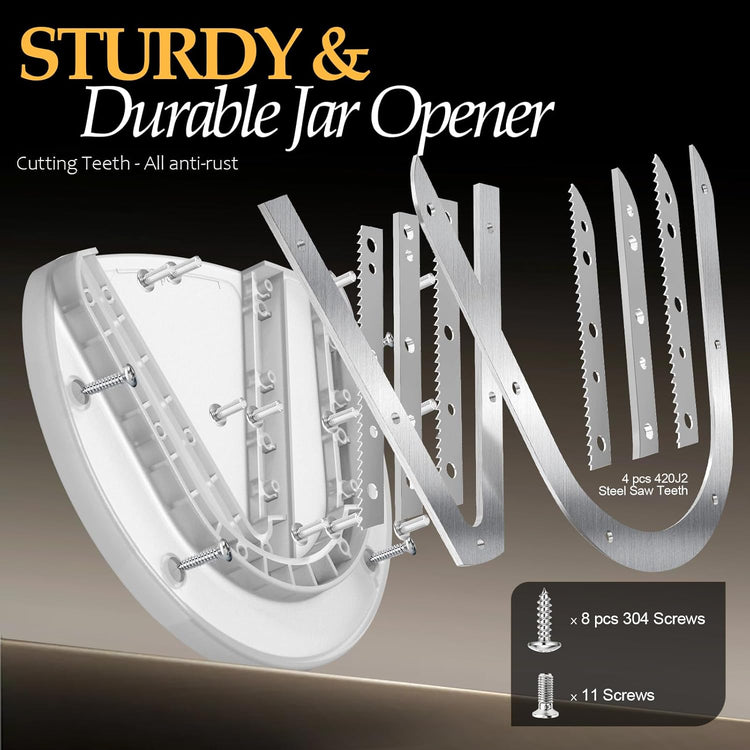 Mount-on Cabinet Jar Opener for Weak Hands,Seniors with Arthritis,Double U Shaped Grooves Grip Bottle Opener for Any Size Lid,304 Stainless Steel One-Handed Can Opener Tool for Home Assistance,White