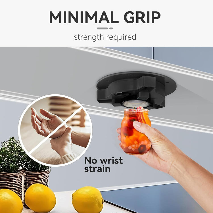 Jar Opener Bottle Opener for Seniors with Arthritis - Under Cabinet Jar Opener for Weak Hands, Rotary Lid Opener, Easy Twist-Off Lids for Jars & Bottles, Original Kitchen Gadgets (Black)