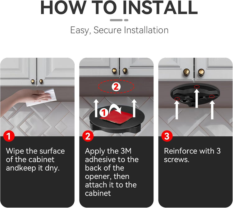 Jar Opener Bottle Opener for Seniors with Arthritis - Under Cabinet Jar Opener for Weak Hands, Rotary Lid Opener, Easy Twist-Off Lids for Jars & Bottles, Original Kitchen Gadgets (Black)