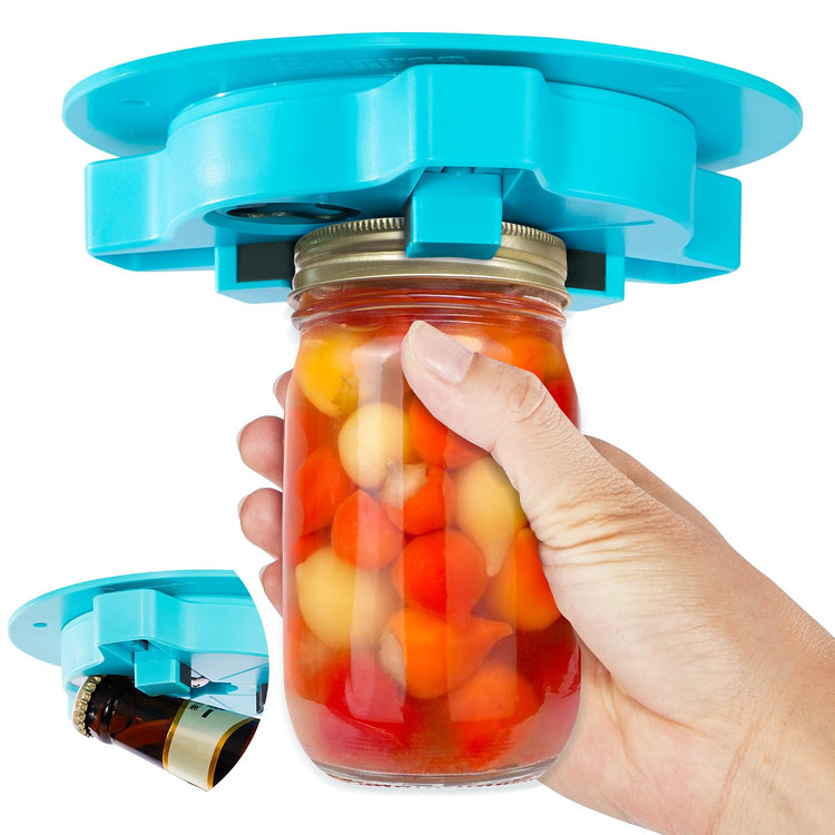 Jar Opener Bottle Opener for Seniors with Arthritis - Under Cabinet Jar Opener for Weak Hands, Rotary Lid Opener, Easy Twist-Off Lids for Jars & Bottles, Original Kitchen Gadgets (Black)