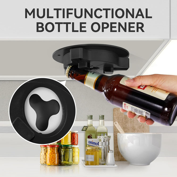 Jar Opener Bottle Opener for Seniors with Arthritis - Under Cabinet Jar Opener for Weak Hands, Rotary Lid Opener, Easy Twist-Off Lids for Jars & Bottles, Original Kitchen Gadgets (Black)