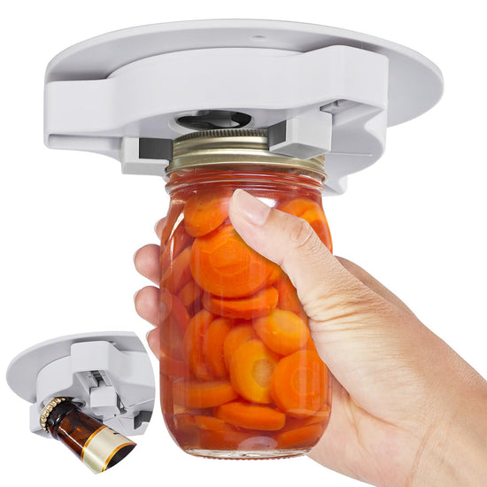 Jar Opener Bottle Opener for Seniors with Arthritis - Under Cabinet Jar Opener for Weak Hands, Rotary Lid Opener, Easy Twist-Off Lids for Jars & Bottles, Original Kitchen Gadgets (Red)