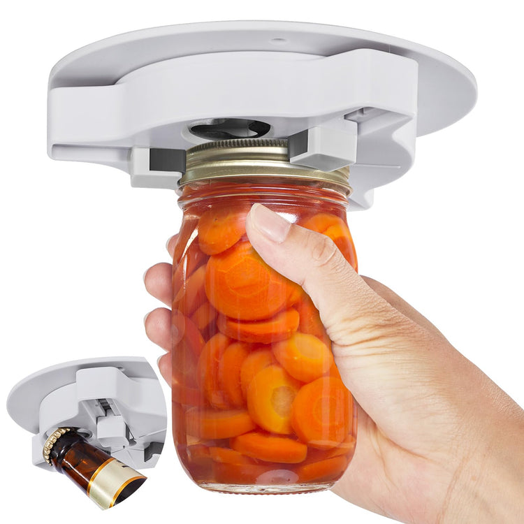 Jar Opener Bottle Opener for Seniors with Arthritis - Under Cabinet Jar Opener for Weak Hands, Rotary Lid Opener, Easy Twist-Off Lids for Jars & Bottles, Original Kitchen Gadgets (Red)