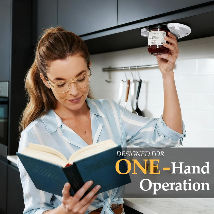 Mount-on Cabinet Jar Opener for Weak Hands,Seniors with Arthritis,Double U Shaped Grooves Grip Bottle Opener for Any Size Lid,304 Stainless Steel One-Handed Can Opener Tool for Home Assistance,White