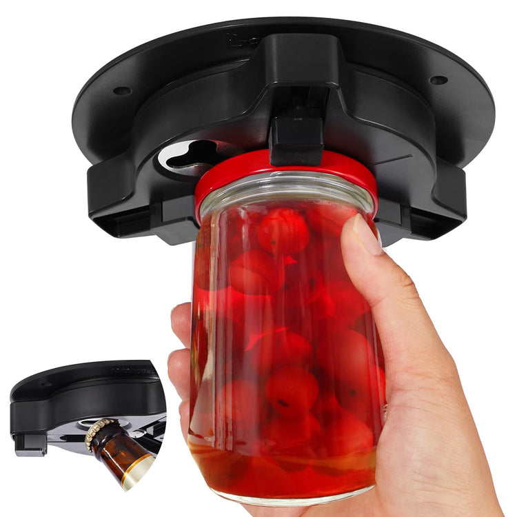 Jar Opener Bottle Opener for Seniors with Arthritis - Under Cabinet Jar Opener for Weak Hands, Rotary Lid Opener, Easy Twist-Off Lids for Jars & Bottles, Original Kitchen Gadgets (Red)