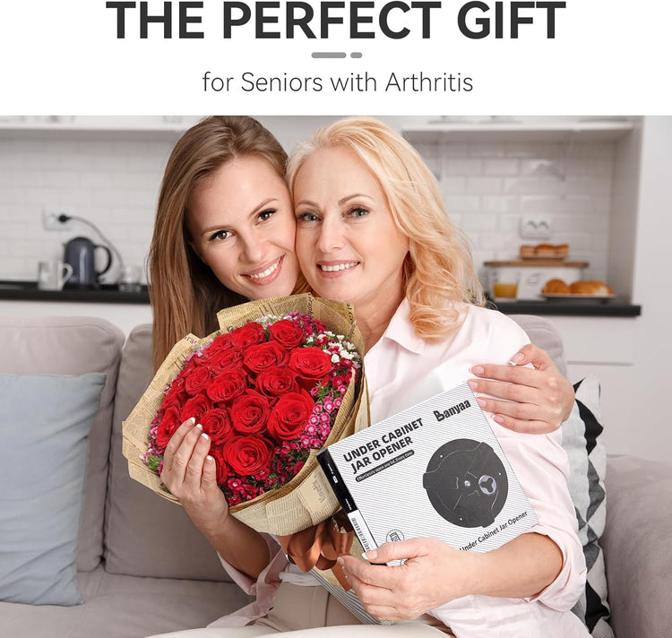 Jar Opener Bottle Opener for Seniors with Arthritis - Under Cabinet Jar Opener for Weak Hands, Rotary Lid Opener, Easy Twist-Off Lids for Jars & Bottles, Original Kitchen Gadgets (Black)