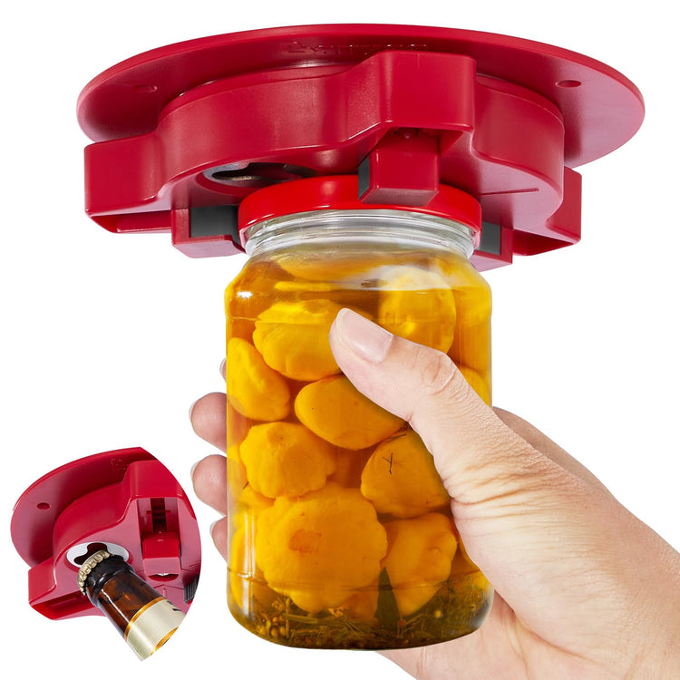 Jar Opener Bottle Opener for Seniors with Arthritis - Under Cabinet Jar Opener for Weak Hands, Rotary Lid Opener, Easy Twist-Off Lids for Jars & Bottles, Original Kitchen Gadgets (Black)