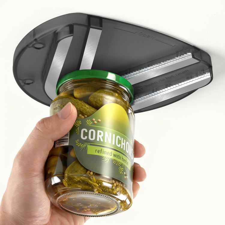 Mount-on Cabinet Jar Opener for Weak Hands,Seniors with Arthritis,Double U Shaped Grooves Grip Bottle Opener for Any Size Lid,304 Stainless Steel One-Handed Can Opener Tool for Home Assistance,White